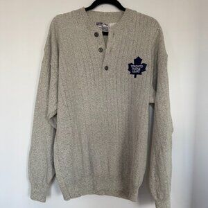 $85 Retail – Toronto Maple Leafs Knit Henley Sweater Oatmeal Cable Pullover L